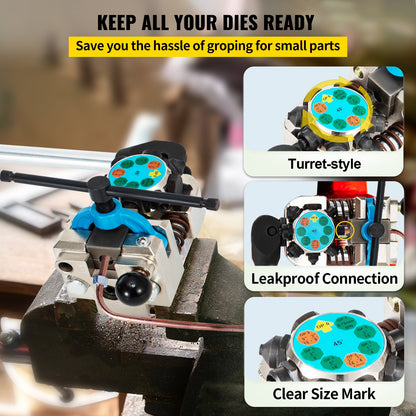 Bromsledningsutvidgningsverktyg, 45 graders enkel-, dubbel- och bubbelutvidgning för rörstorlekar 3/16", 1/4", 5/16" och 3/8", lämplig för mjuk metall eller kopparledningar