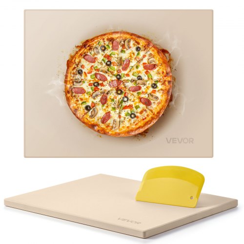 Pizzasten, 38 x 30 cm rektangulär pizzasten i kordierit, extra stor baksten med skrapa, 15 mm tjock värmebeständig kordierit, för köksugn, bakning av bröd och pizzor, grillning