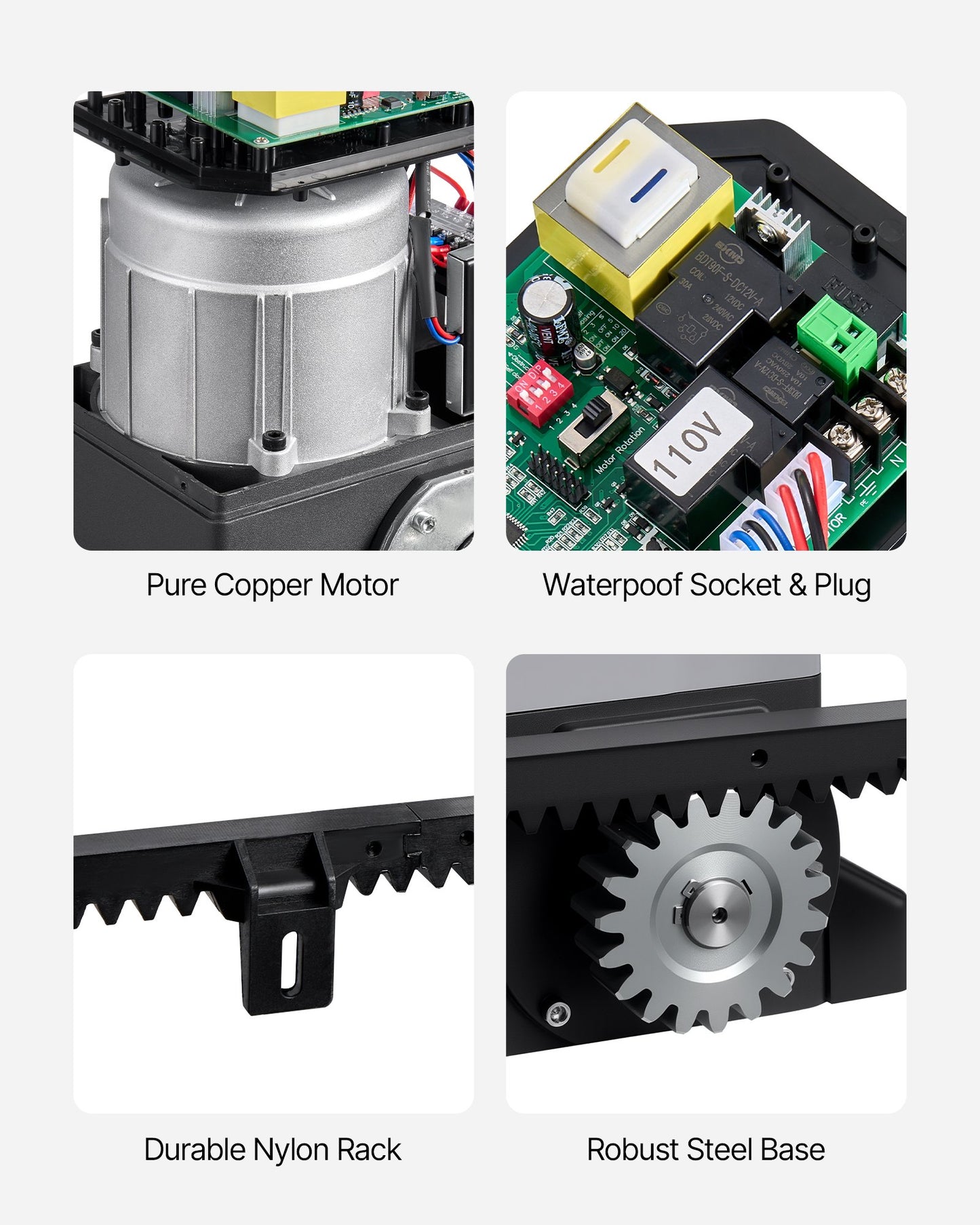 Automatisk grindöppnare, 280W elektrisk skjutgrindsöppnare för dörrar upp till 25m 816kg, rullportsmotor i nylon med kuggstång, infraröd sensor och 2 fjärrkontroller, grindöppningssystem för uppfarter