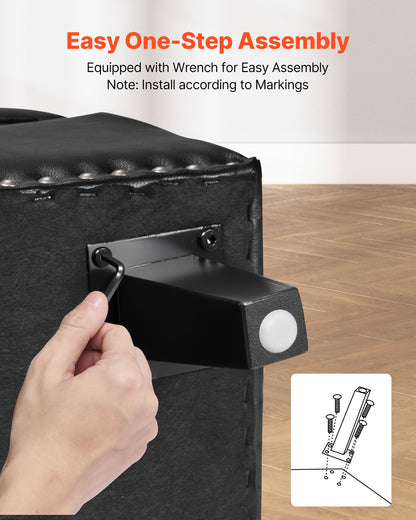 Knappknäppt förvaringsbänk, PU-läderbänk med förvaring och ben i massivt trä, moderna skobänkar för entrén, stoppade sänggavelbänkar för vardagsrum, matsal, svart