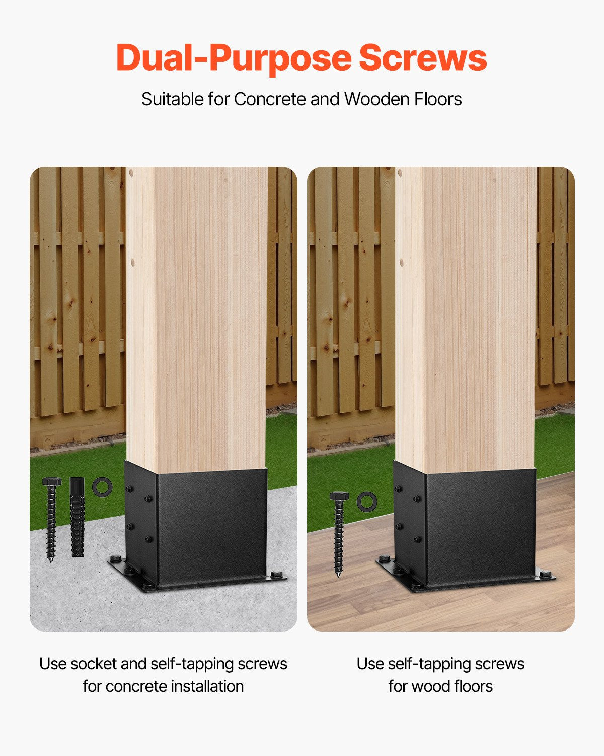4x4 stolpbas 4 st, innermått 3,6x3,6 tum / 92x92 mm stolpfästen, kraftiga däckstolpar i kolstål, trästolpfästen för paviljongdäck, stöddäcksbasplatta, svart