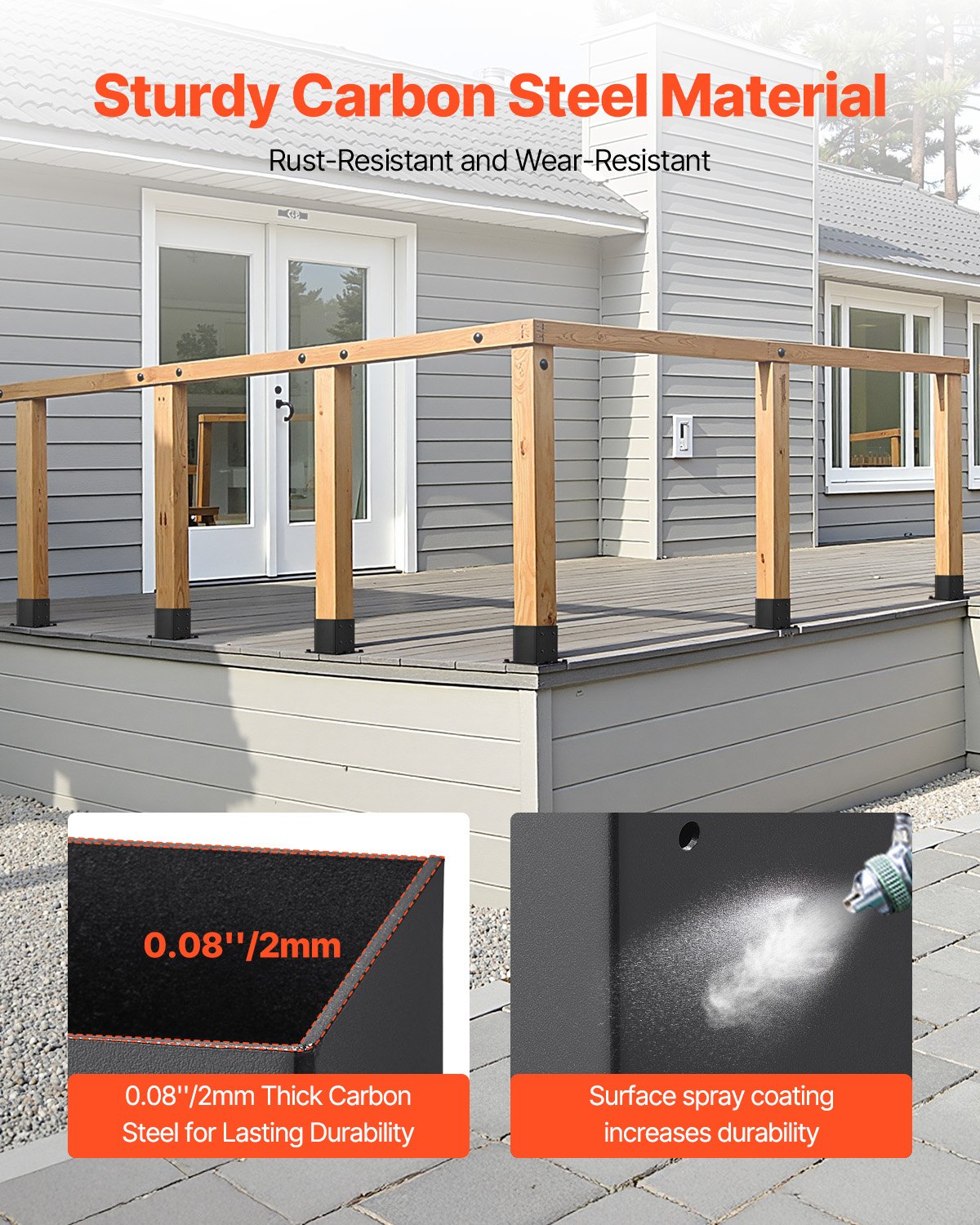 4x4 stolpbas 4 st, innermått 3,6x3,6 tum / 92x92 mm stolpfästen, kraftiga däckstolpar i kolstål, trästolpfästen för paviljongdäck, stöddäcksbasplatta, svart