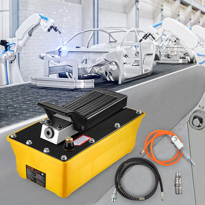 Lufthydraulisk pump, hydraulisk fotpump 10 000 PSI, fotmanövrerad luft-/hydraulpump med behållare på 1,89 liter, med slang och sprutpistol för tung maskinutrustning, bilreparationer, bilramsmaskiner