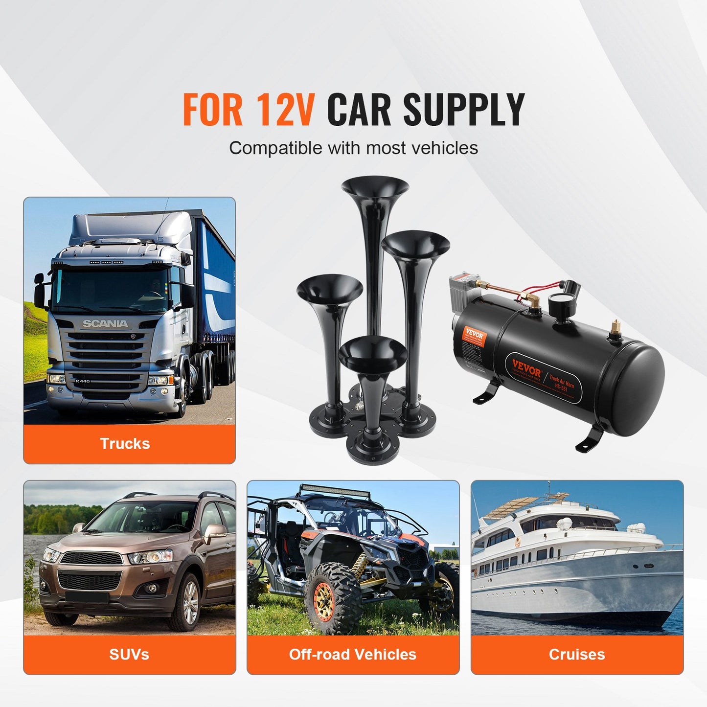 Tåghornssats 4 trumpetlufthornssats 120 psi luftkompressor 3,03 l tank