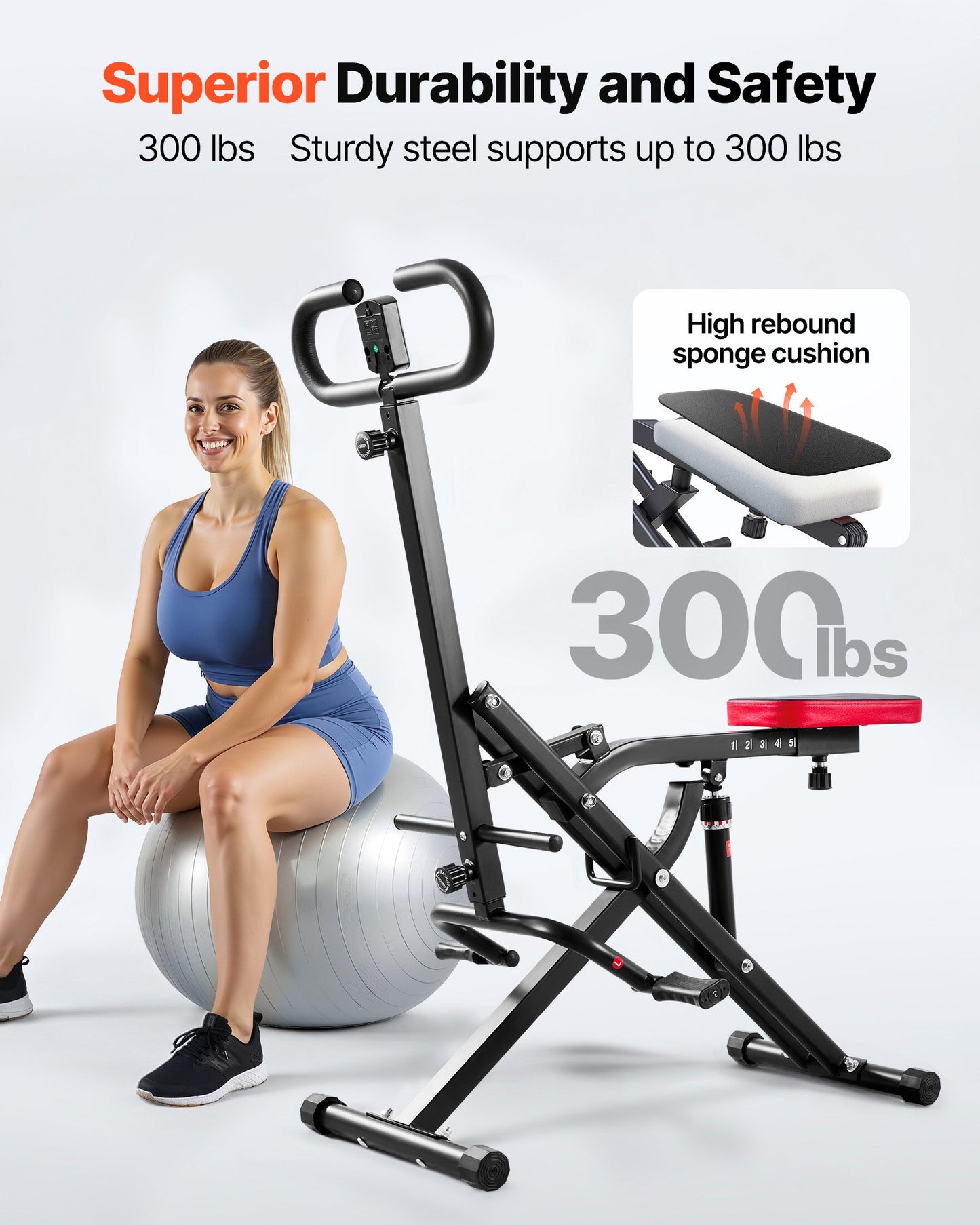 Knäböjsmaskin, roddmaskin för djup knäböj för hemmabruk, enkel installation och hopfällbar träningsutrustning, sätesträningsmaskin med 12-växlad justerbar motstånd, sätes- och benträningsmaskin för hemmabruk, svart