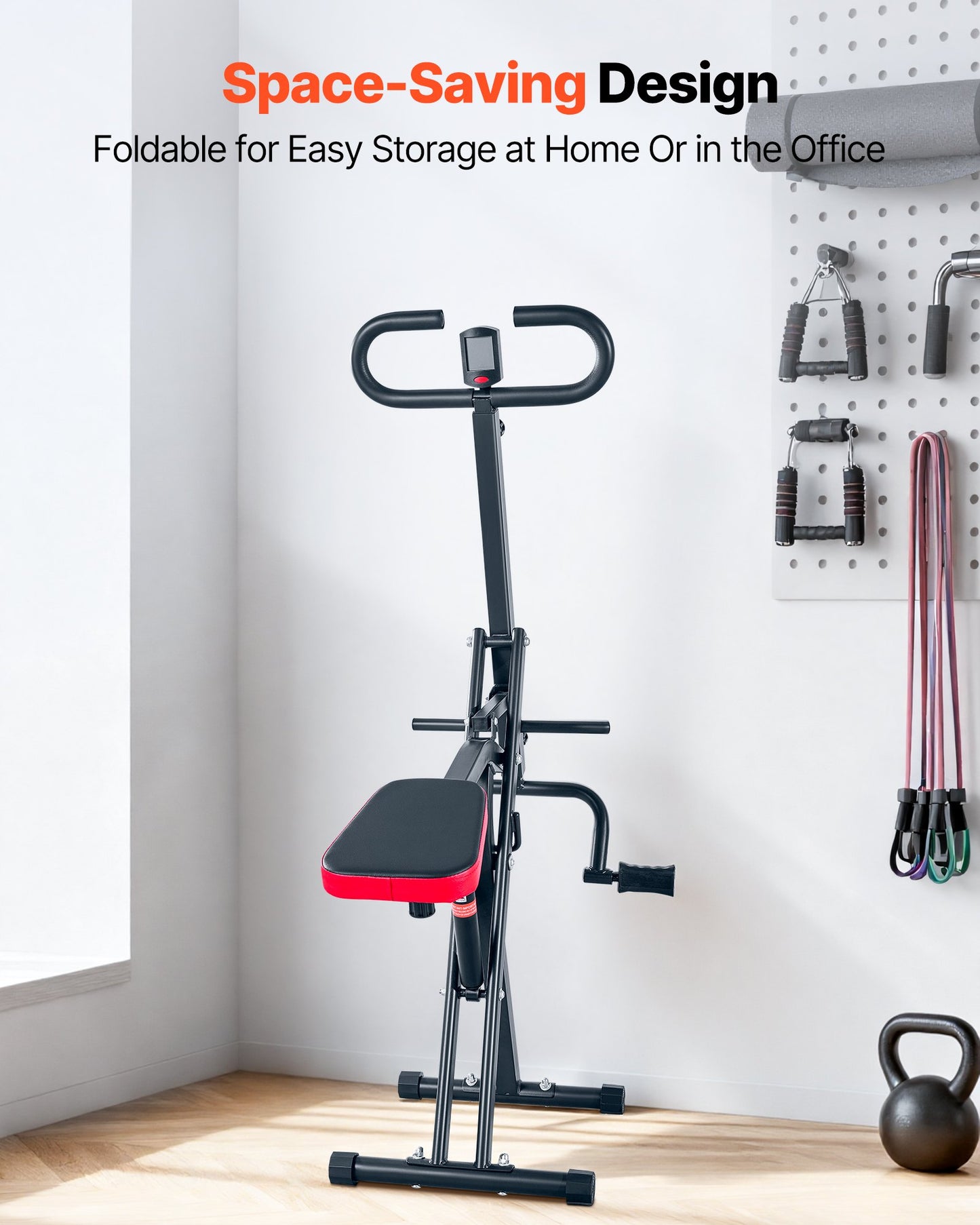 Knäböjsmaskin, roddmaskin för djup knäböj för hemmabruk, enkel installation och hopfällbar träningsutrustning, sätesträningsmaskin med 12-växlad justerbar motstånd, sätes- och benträningsmaskin för hemmabruk, svart