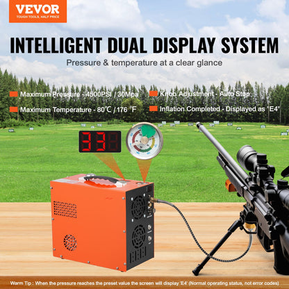 PCP-luftkompressor, 4500PSI/30Mpa bärbar PCP-luftgevärskompressor - Inbyggt vatten- och fläktkylsystem, autostopp | DC12V/AC230V paintballtankkompressor för luftgevär, dykflaska