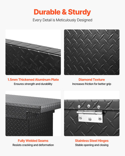 Verktygslåda för Crossover Truck, 69x20x18 tum, Kraftig verktygslåda i aluminium med diamantstruktur, Verktygslåda för pickup-flak, husbilssläpvagn, Vattentät förvaringsorganisatör med lås, nycklar, sidohandtag, svart
