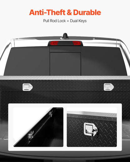 Verktygslåda för Crossover Truck, 69x20x18 tum, Kraftig verktygslåda i aluminium med diamantstruktur, Verktygslåda för pickup-flak, husbilssläpvagn, Vattentät förvaringsorganisatör med lås, nycklar, sidohandtag, svart