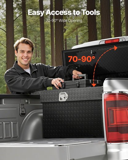Verktygslåda för Crossover Truck, 69x12x14 tum, Kraftig verktygslåda i aluminium med diamantstruktur, Verktygslåda för pickup-flak, husbilssläpvagn, Vattentät förvaringsorganisatör med lås, nycklar, sidohandtag, svart