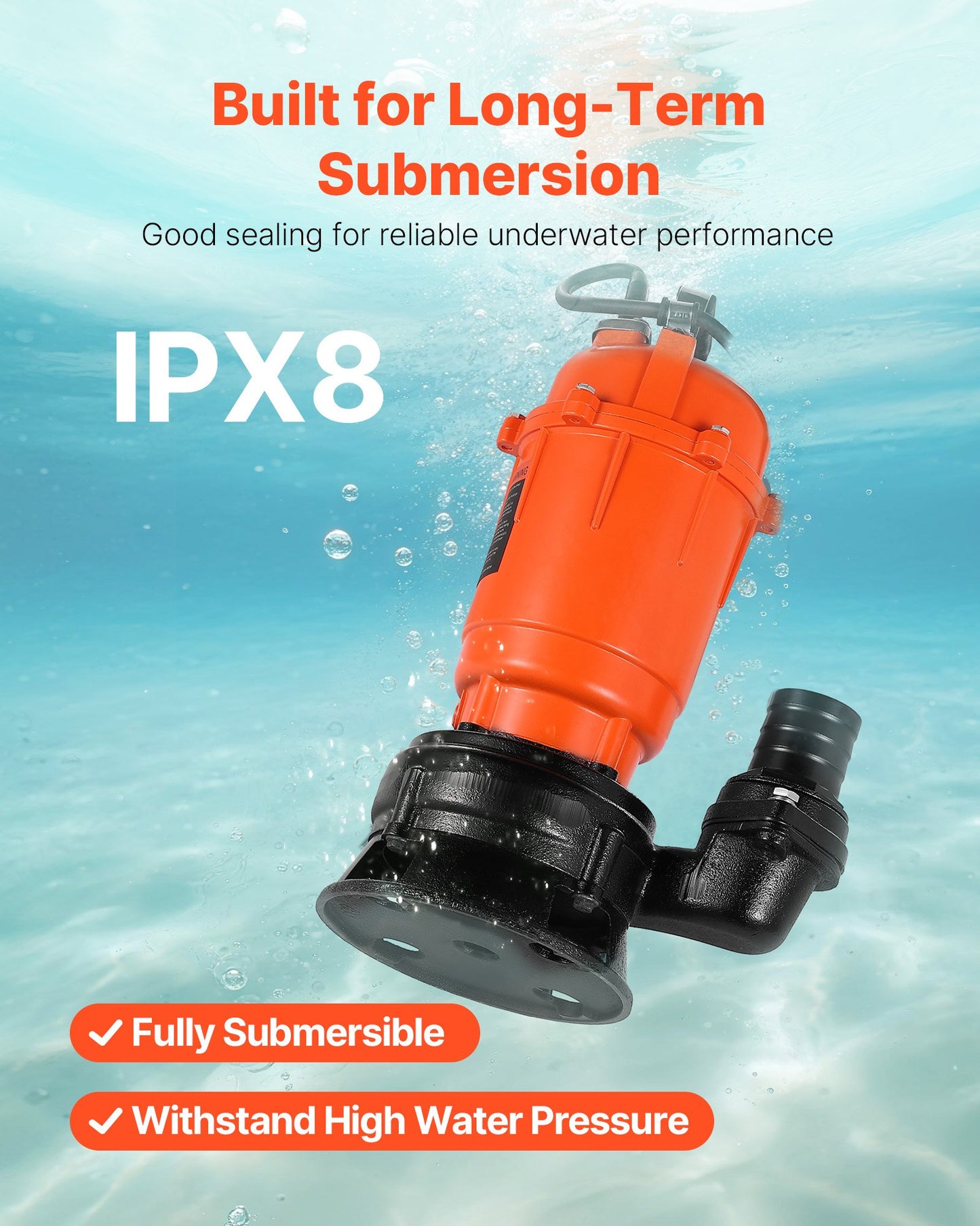 550W dränkbar avloppspump, 18000 l/h, dränkbar avloppspump i gjutjärn med 5 cm utlopp, 10 m maxlyft, dränerar smutsigt rent vatten, för pooler, trädgård, dammar, källare, översvämmade områden