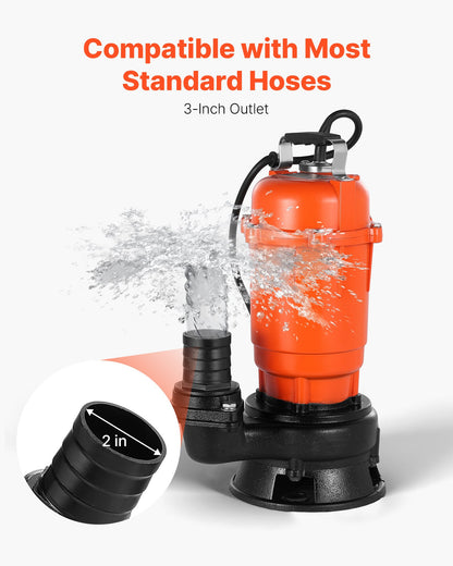 550W dränkbar avloppspump, 18000 l/h, dränkbar avloppspump i gjutjärn med 5 cm utlopp, 10 m maxlyft, dränerar smutsigt rent vatten, för pooler, trädgård, dammar, källare, översvämmade områden