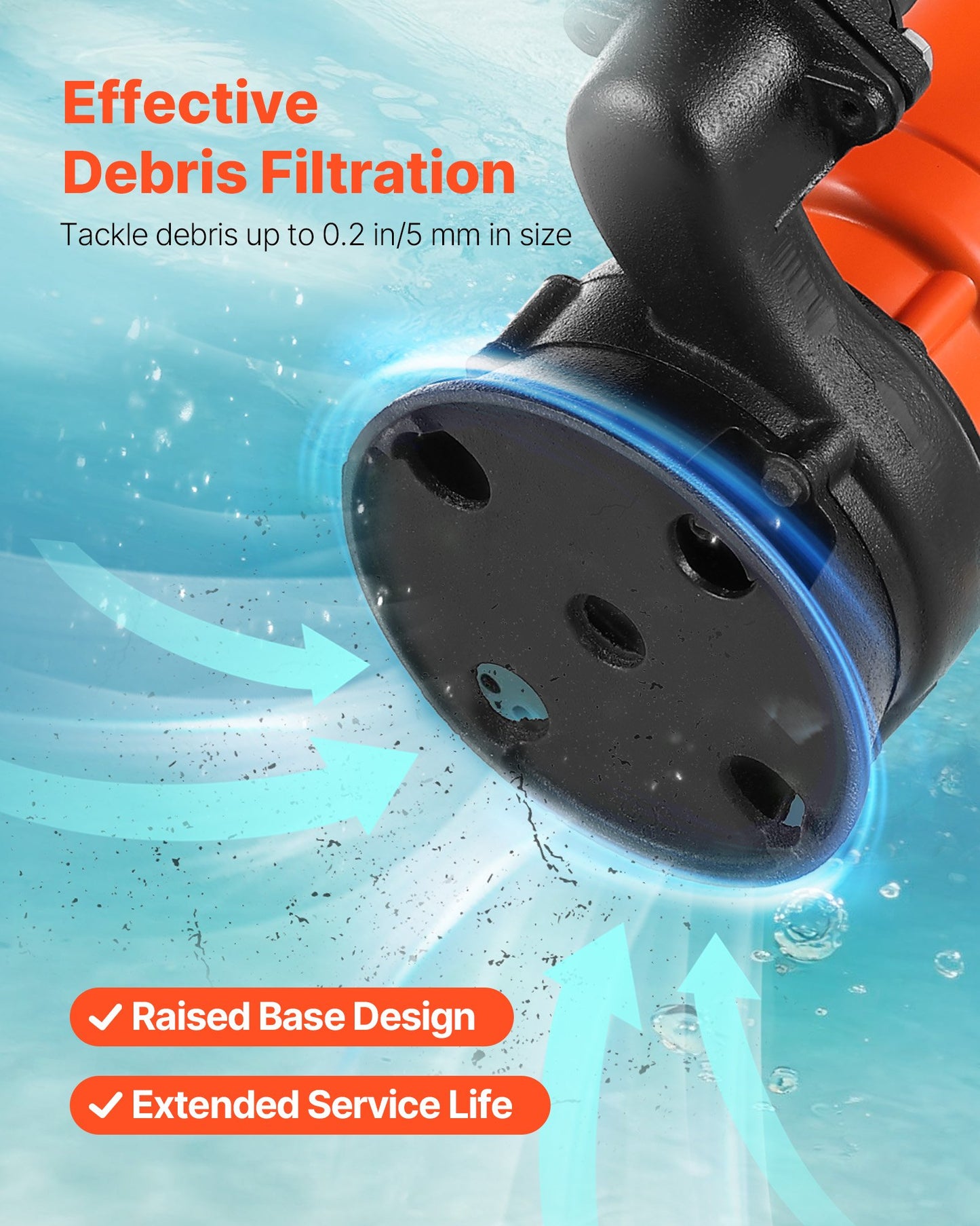 550W dränkbar avloppspump, 18000 l/h, dränkbar avloppspump i gjutjärn med 5 cm utlopp, 10 m maxlyft, dränerar smutsigt rent vatten, för pooler, trädgård, dammar, källare, översvämmade områden