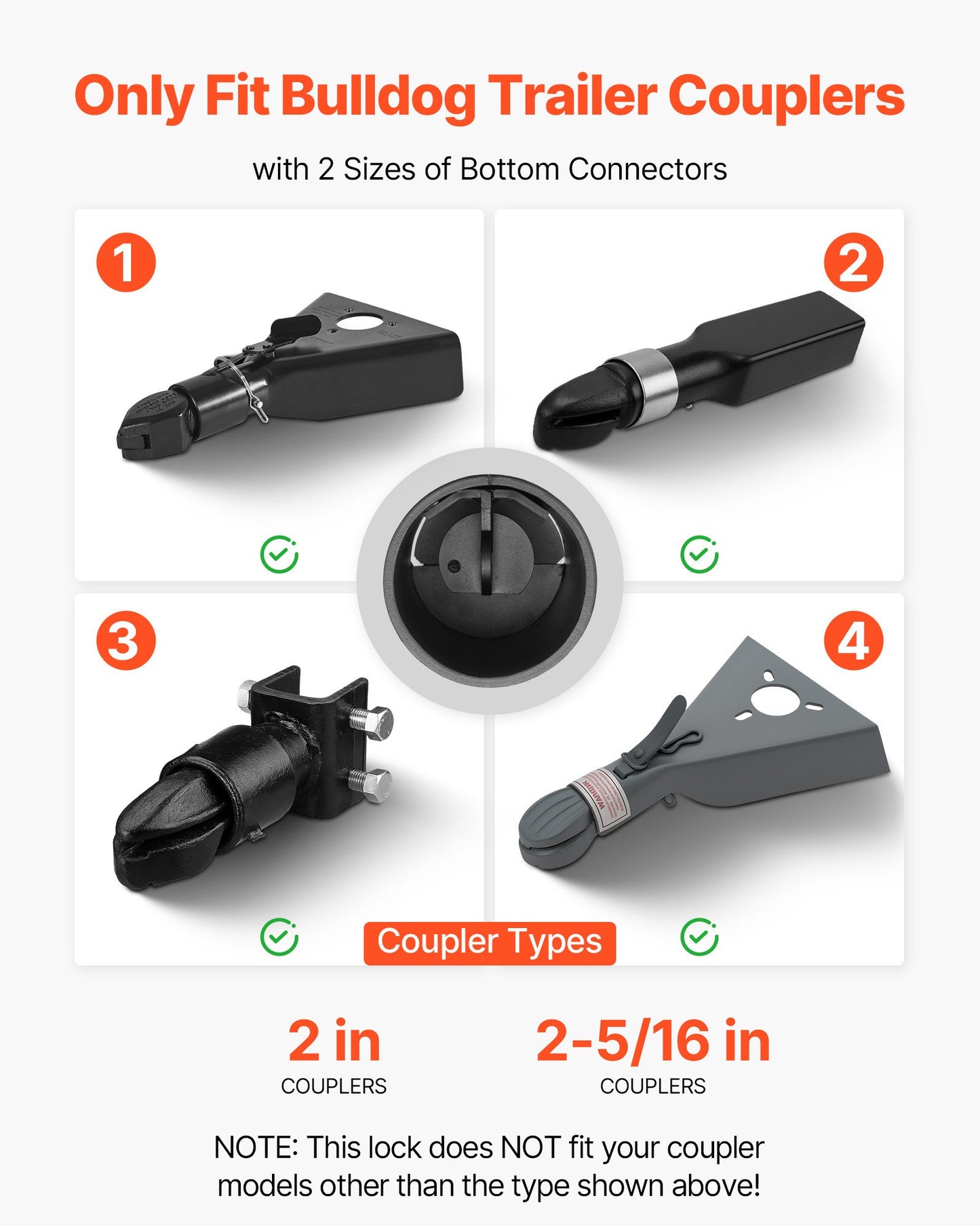 Släpvagnslås, passar 50,6 och 58,6 mm Bulldog släpvagnskopplingar, kraftigt dragkrokslås med 3 nycklar säkrar säkerhetskedjor, korrosionsbeständigt, stöldskyddande husvagnslås för husbil, släpvagn, båt