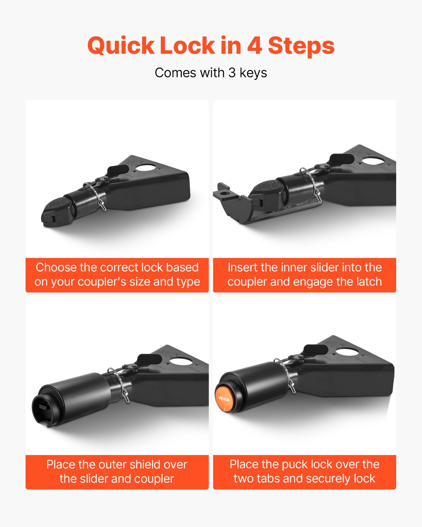 Släpvagnslås, passar 50,6 och 58,6 mm Bulldog släpvagnskopplingar, kraftigt dragkrokslås med 3 nycklar säkrar säkerhetskedjor, korrosionsbeständigt, stöldskyddande husvagnslås för husbil, släpvagn, båt