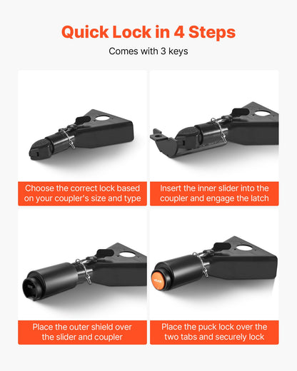 Släpvagnslås, passar 50,6 och 58,6 mm Bulldog släpvagnskopplingar, kraftigt dragkrokslås med 3 nycklar säkrar säkerhetskedjor, korrosionsbeständigt, stöldskyddande husvagnslås för husbil, släpvagn, båt