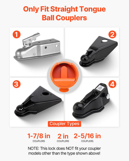 Släpvagnslås, passar 47,5, 50,6 och 58,6 mm raka kulkopplingar, kraftigt dragkrokslås med 4 nycklar säkrar säkerhetskedjor, stöldskyddande husvagnslås för husbil, släpvagn, båt