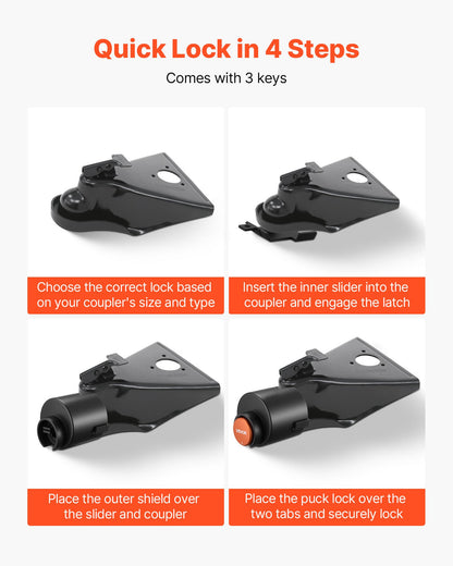 Släpvagnslås, passar 58,6 mm luftströmskopplingar, kraftigt dragkrokslås med 3 nycklar säkrar säkerhetskedjor, rostbeständigt, stöldskyddande släpvagnslås för husbil, släpvagn och båt