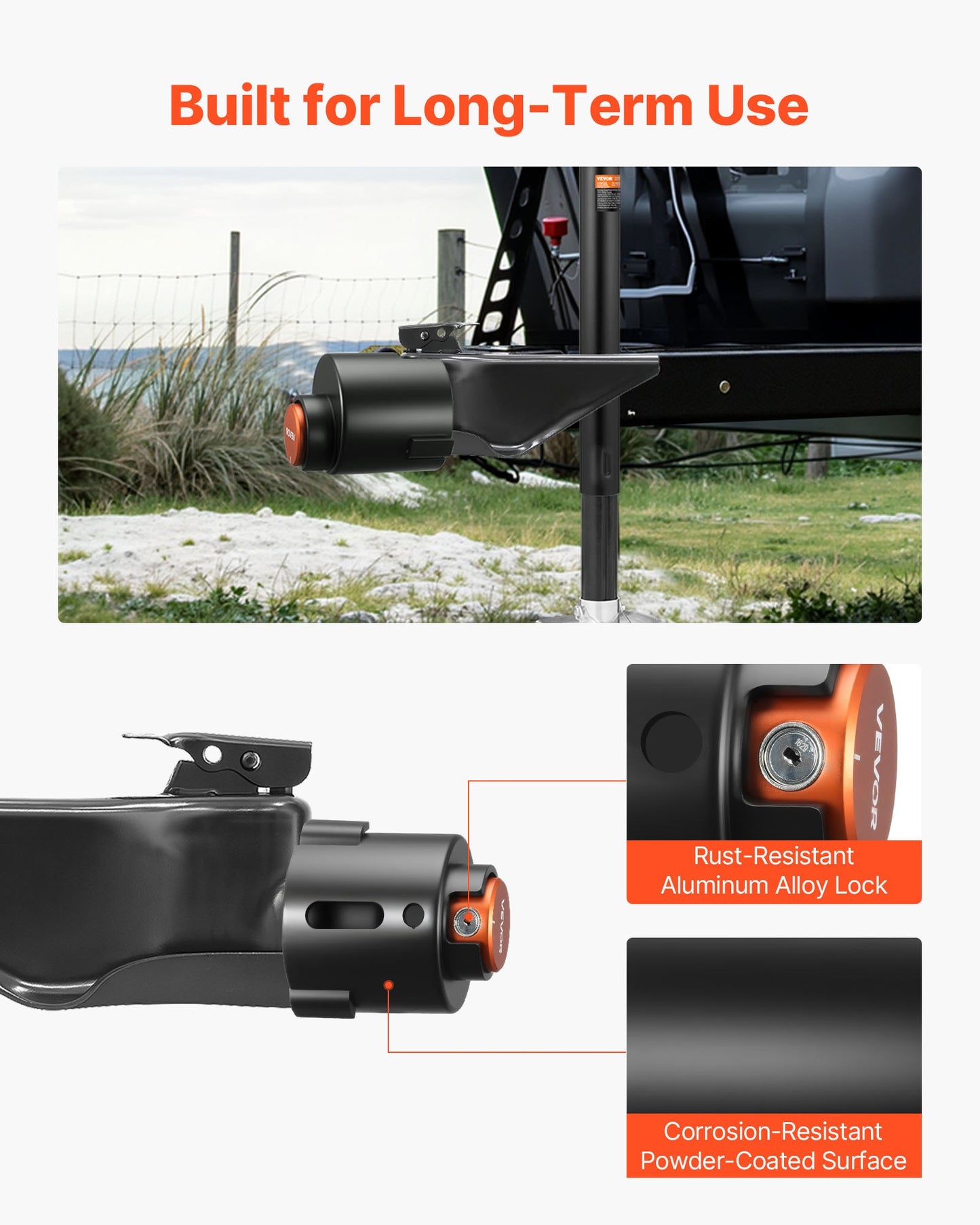 Släpvagnslås, passar 58,6 mm luftströmskopplingar, kraftigt dragkrokslås med 3 nycklar säkrar säkerhetskedjor, rostbeständigt, stöldskyddande släpvagnslås för husbil, släpvagn och båt