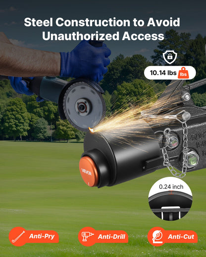 Släpvagnslås, passar 58,6 mm gjutna kulkopplingar, kraftigt dragkrokslås med 3 nycklar säkrar säkerhetskedjor, korrosionsbeständigt, stöldskyddande husvagnslås för husbil, släpvagn, båt