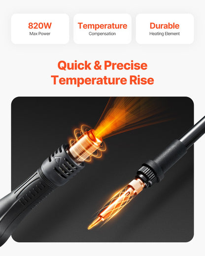 2-i-1 varmlufts- och lödstation, 820W digital display för löd- och bearbetning med 5V USB-laddningsport, justerbar temperatur och luftflöde, 3 varmluftsmunstycken, 5 lödspetsar