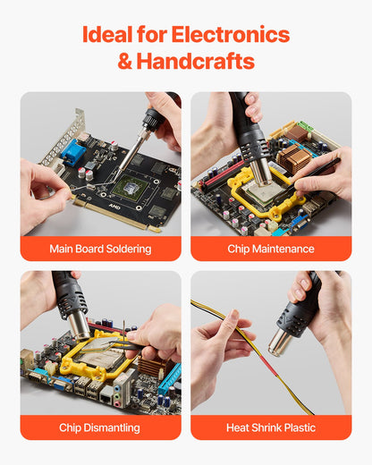 2-i-1 varmlufts- och lödstation, 820W digital display för löd- och bearbetning med 5V USB-laddningsport, justerbar temperatur och luftflöde, 3 varmluftsmunstycken, 5 lödspetsar