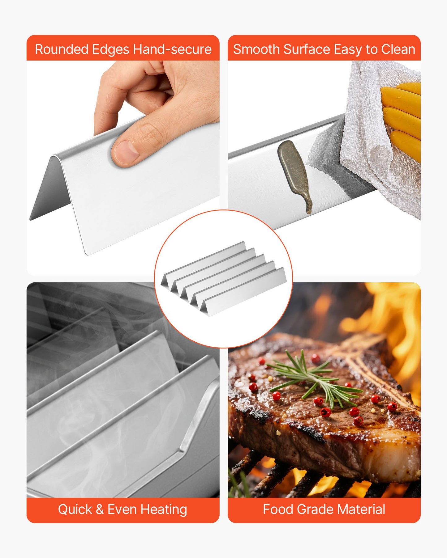 Smaksättningsstänger och värmeavvisare, 44 cm grillreservdel, för Weber Genesis 300-seriens grillar, inklusive E310 E320 E330 S310 S320 S330, tjockare värmeplatta i rostfritt stål, 7-pack