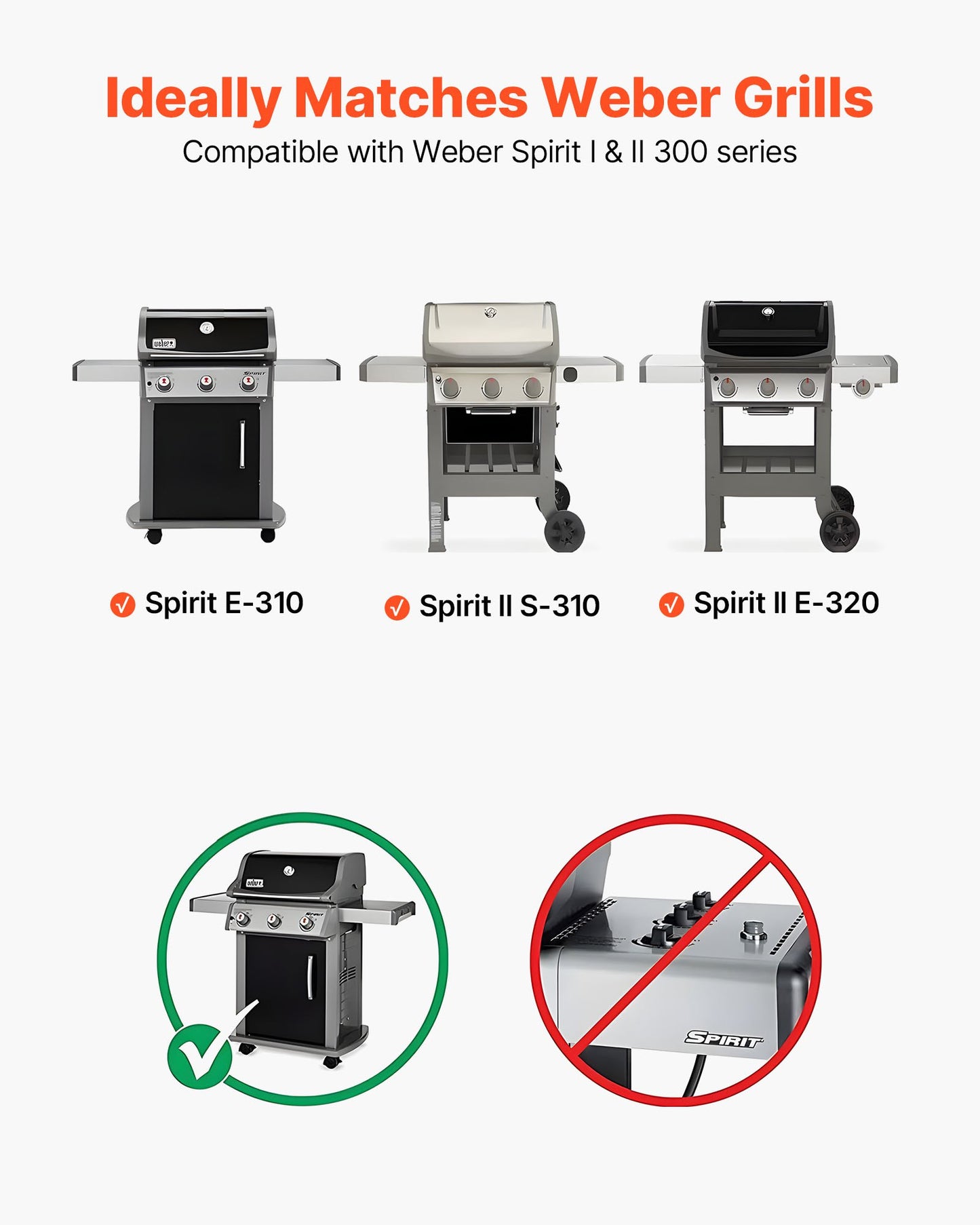 Smaksättningsbarer, 39 cm grillreservdel, för Weber Spirit I &amp; II 300-seriens grillar, inklusive Spirit E-310, ll S-310, ll E-320, porslinsemaljerad ståltjockare värmeplatta, 5-pack