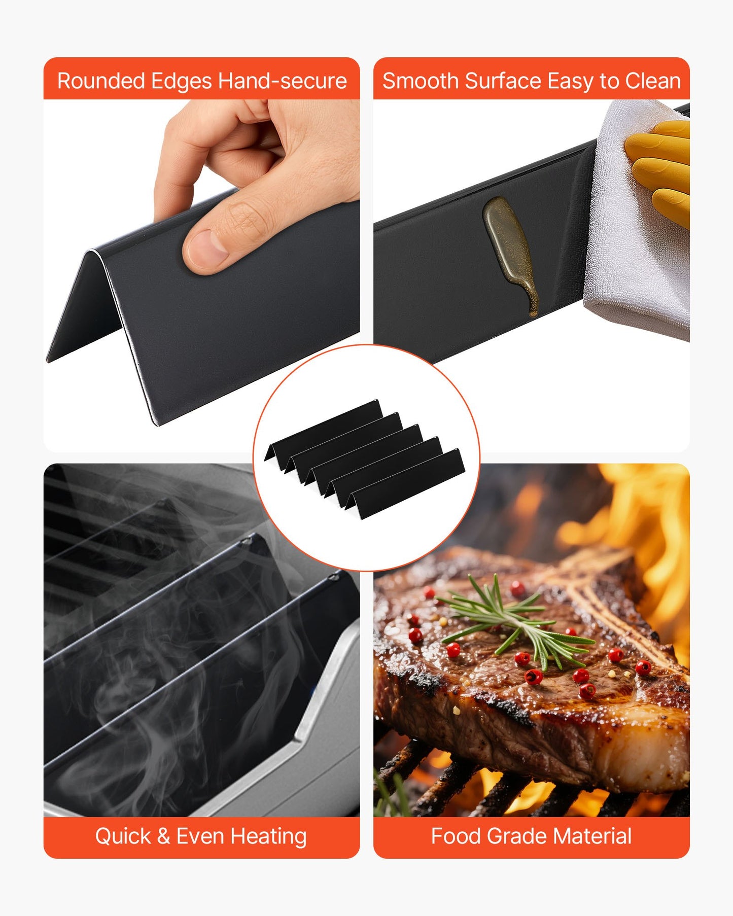 Smaksättningsbarer, 39 cm grillreservdel, för Weber Spirit I &amp; II 300-seriens grillar, inklusive Spirit E-310, ll S-310, ll E-320, porslinsemaljerad ståltjockare värmeplatta, 5-pack