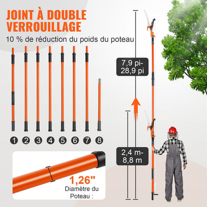 Manuell stångsåg, 2,2-8,2 m utdragbar trädsekatör, vasst stålblad och sax för beskärning av höga grenar, grentrimmer med lätta 2,4 m glasfiberhandtag, för beskärning av palmer och buskar