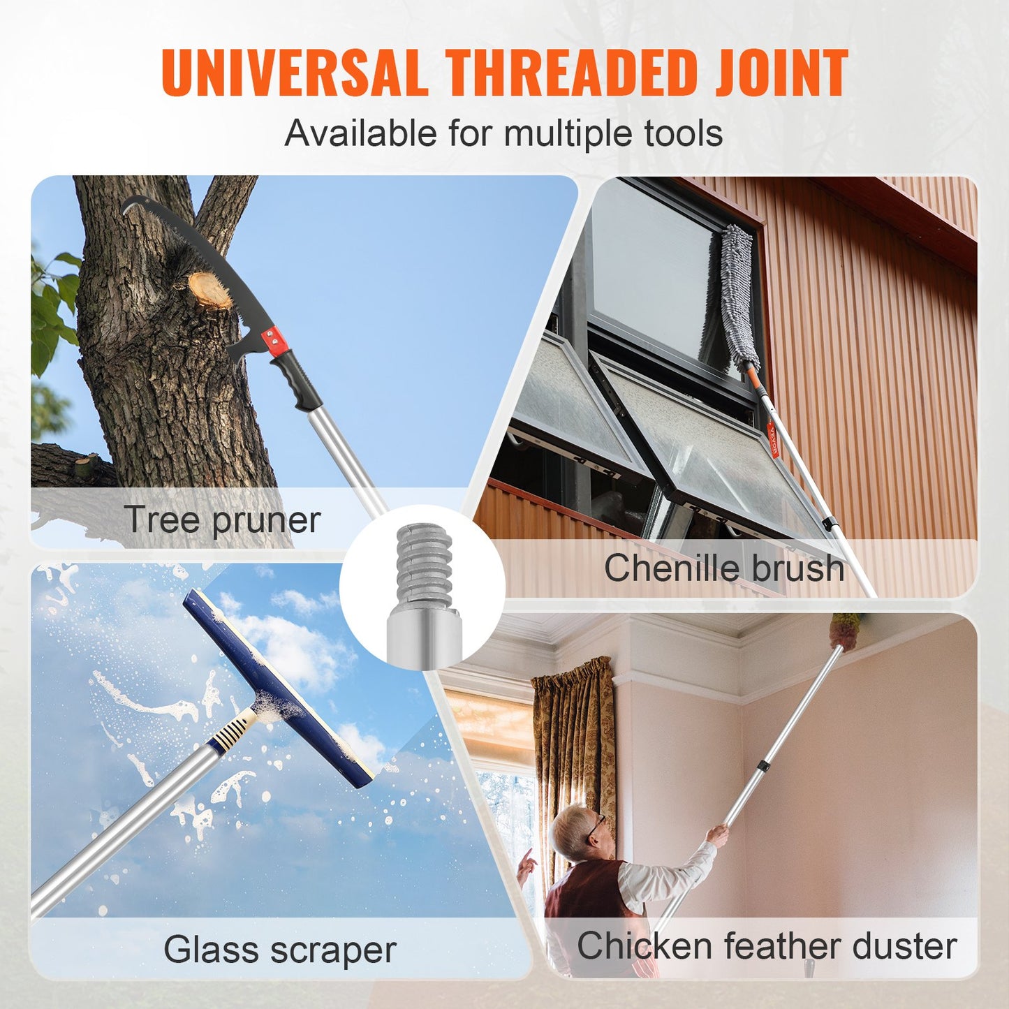 Manuell stångsåg, 1,5-6,1 m utdragbar trädsekatör, vasst stålblad för beskärning av höga grenar, med lättviktshandtag i aluminiumlegering och chenilleborste, för beskärning av palmer och buskar