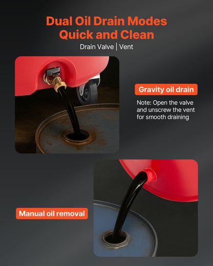 68L spilloljeavtappningstank, industriell vätskeavtappningstank med justerbar tratthöjd, bärbar oljetömningstank med hjul, dränering för vätskeöverföring av bränsle för bilverkstäder, garage, röd