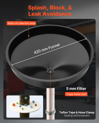 68L spilloljeavtappningstank, industriell vätskeavtappningstank med justerbar tratthöjd, bärbar oljetömningstank med hjul, dränering för vätskeöverföring av bränsle för bilverkstäder, garage, röd