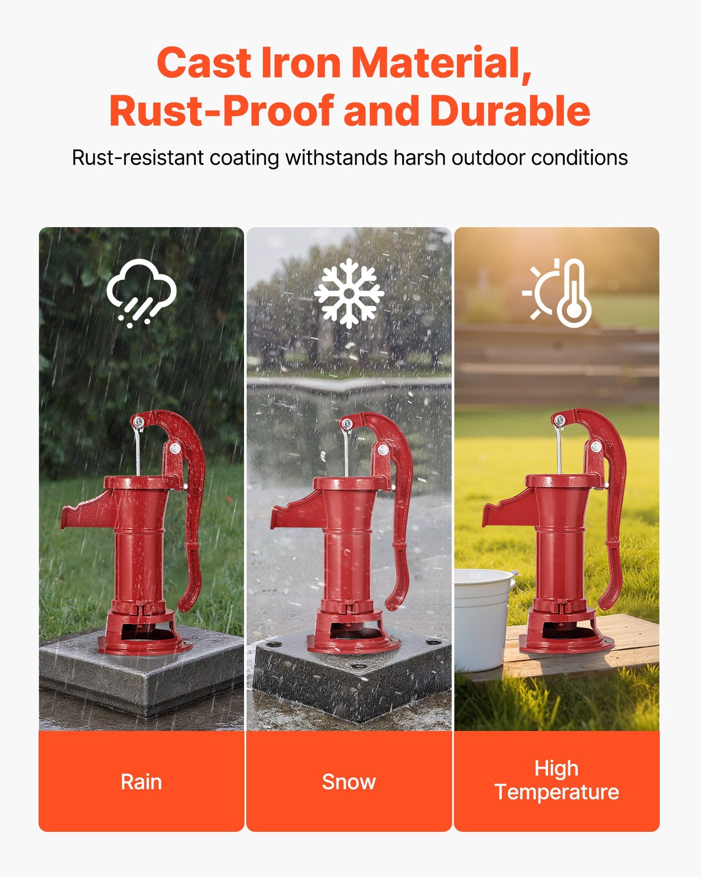 Brunnshandpump, 25 fot maximal lyfthöjd, manuell handvattenpump i antik gjutjärn, NPT 1-1/4 tums anslutning, enkel installation, gammaldags för utomhusträdgård, damm, bakgård, gård, röd