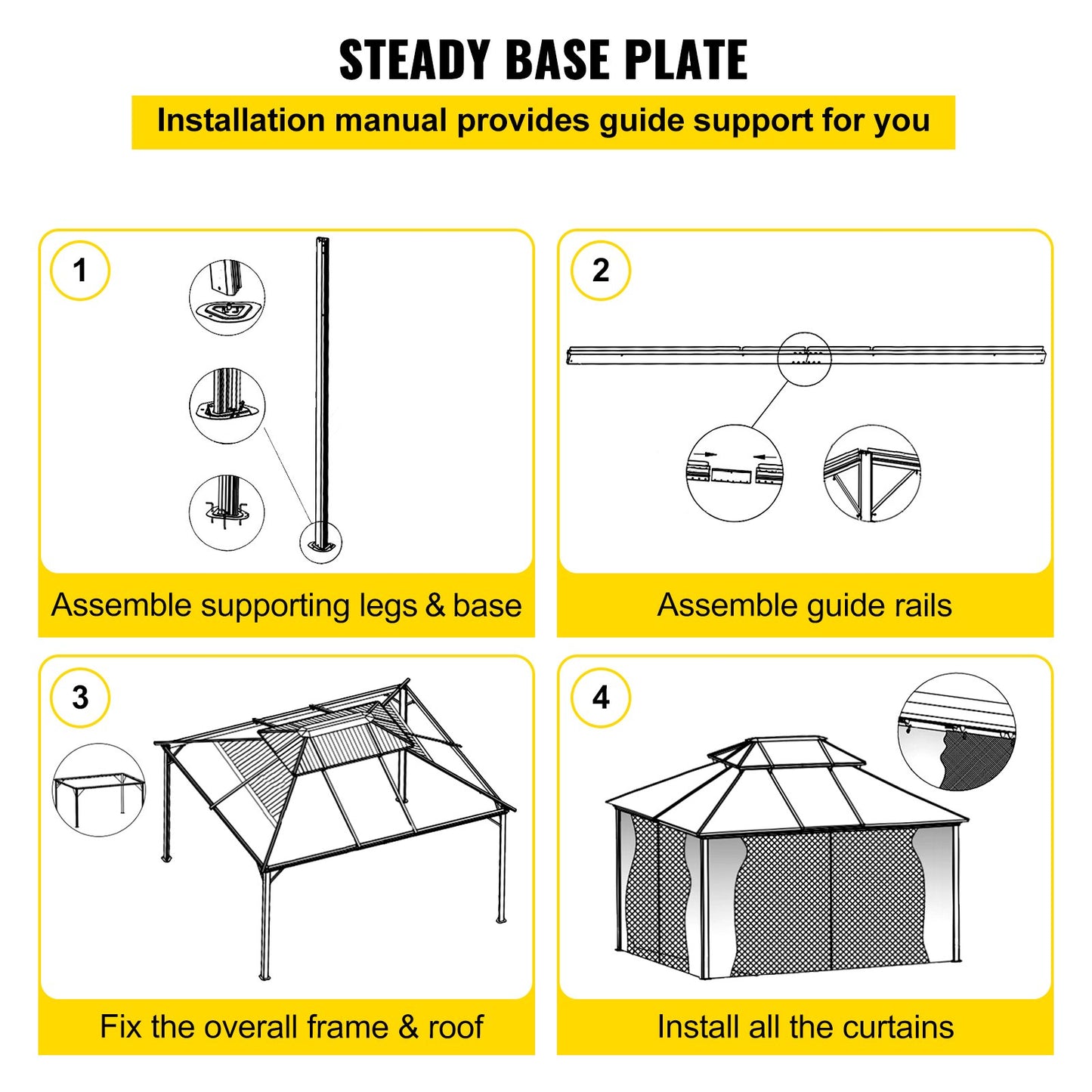 Paviljong 10x12ft Paviljong med hårt tak Paviljong med myggnät Utomhuspaviljong Terrasstält Trädgårdsvind Ersättningstak Dubbelskiktad Taktak Paviljonger För Uteplatser Trädgård Hem Gräsmatta Brun