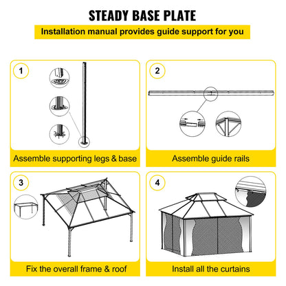 Paviljong 10x12ft Paviljong med hårt tak Paviljong med myggnät Utomhuspaviljong Terrasstält Trädgårdsvind Ersättningstak Dubbelskiktad Taktak Paviljonger För Uteplatser Trädgård Hem Gräsmatta Brun