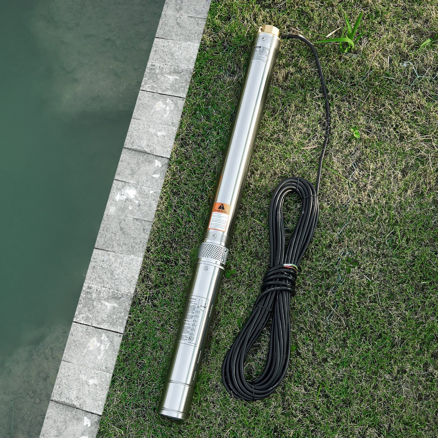 Dränkbar djupbrunnspump, 550 W uteffekt, 230 V, 100 L/min flöde, 53 m (174 ft) tryckhöjd, med 20 m (65,62 ft) sladd, extern kontrollbox, vattenpump i rostfritt stål, för industriell bevattning och hemmabruk, IP68