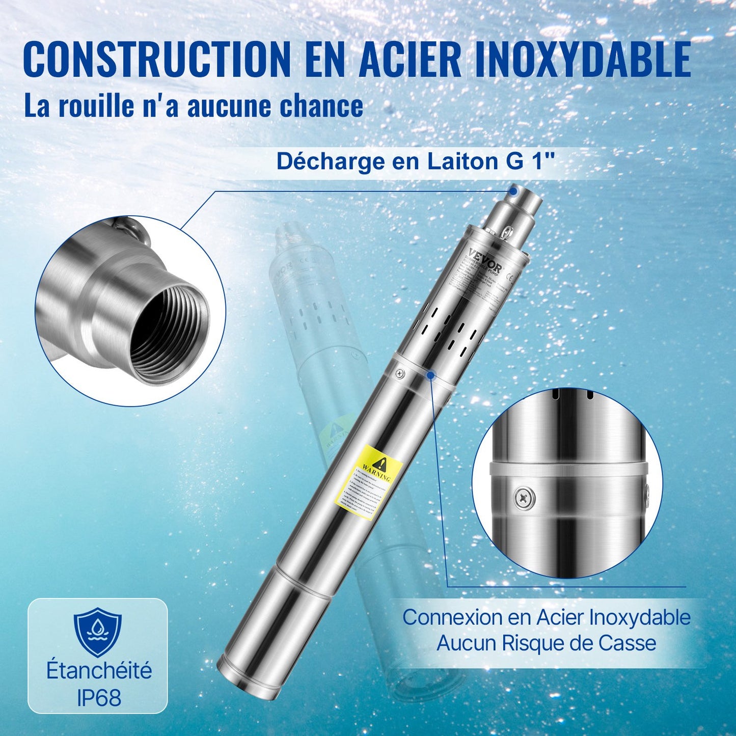 Dränkbar djupbrunnspump, 550W 230V/50Hz, 35L/min 108 m huvudsandbeständig &lt;5%, 20 m elkabel, 7,6 cm vattenpumpar i rostfritt stål för industri, bevattning och hemmabruk, IP68 vattentät