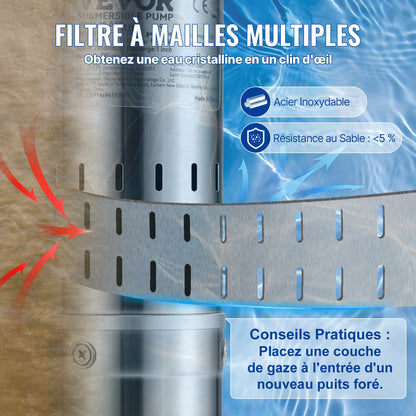 Dränkbar djupbrunnspump, 550W 230V/50Hz, 35L/min 108 m huvudsandbeständig &lt;5%, 20 m elkabel, 7,6 cm vattenpumpar i rostfritt stål för industri, bevattning och hemmabruk, IP68 vattentät