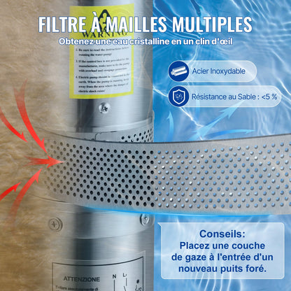 Dränkbar djupbrunnspump, 750W 230V/50Hz, 105L/min 62 m tryckhöjd, 20 m sladd och automatisk tryckbrytare, 8,9 cm vattenpumpar i rostfritt stål för industri, bevattning och hemmabruk, IP68 vattentät