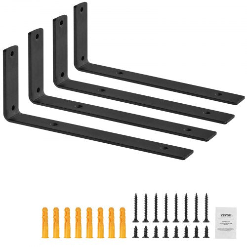 Hyllkonsol, kraftiga flytande hyllkonsoler 10 x 6 tum, 4 st konsoler för hyllor, 5 mm tjock mattsvart L-hyllkonsol, stålhyllkonsoler med 160 lbs lastkapacitet