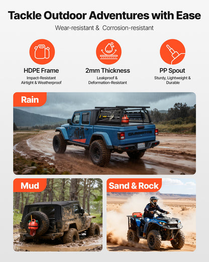 Bränslebehållare, 6 l, bränsletank med pip och 1,9 l extra oljebehållare, 5,5 l/min maxflödeshastighet, läckagesäker och bärbar platt vätskebehållare för de flesta bilar, motorcyklar, ATV, UTV