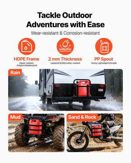 Bränslebehållare, 19 l, bensintank med pip och tydlig skala, 15 l/min maxflödeshastighet, säker och läckagesäker, bärbar platt vätskebehållare för de flesta bilar, motorcyklar, ATV, UTV, röd, 1-pack