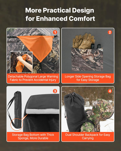 Jakttält, genomskinliga markskydd för 4-5 personer med bärväska, 360 graders bärbart kamouflagetält, hållbart dolt skydd med tyst dragkedja, dörr och fönster, för kalkon och hjort