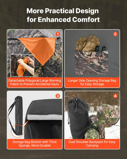 Jakttält, genomskinliga markskydd för 4-5 personer med bärväska, 270 graders bärbart kamouflagetält, hållbart dolt skydd med tyst magnetisk dörr och fönster, för kalkon och hjort