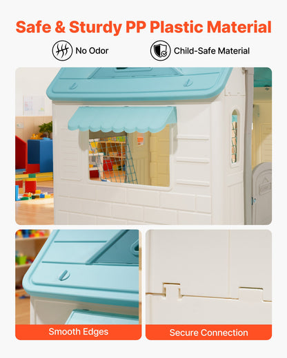 Utomhuslekstuga, 5-i-1 lekstuga med låtsaslek, basket, dart, fotboll, ringkastning, fönster och praktisk dörr, rutschkana för småbarn från 2 år, släta kanter, polypropenplast