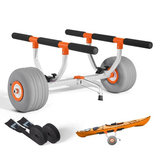 Kajakvagn, 158,8 kg lastkapacitet, kajakvagn med 30,5 cm uppblåsbara PU-däck och 2 remmar, monteras och demonteras inom några sekunder, paddelbrädevagn för att bära kajaker och kanoter
