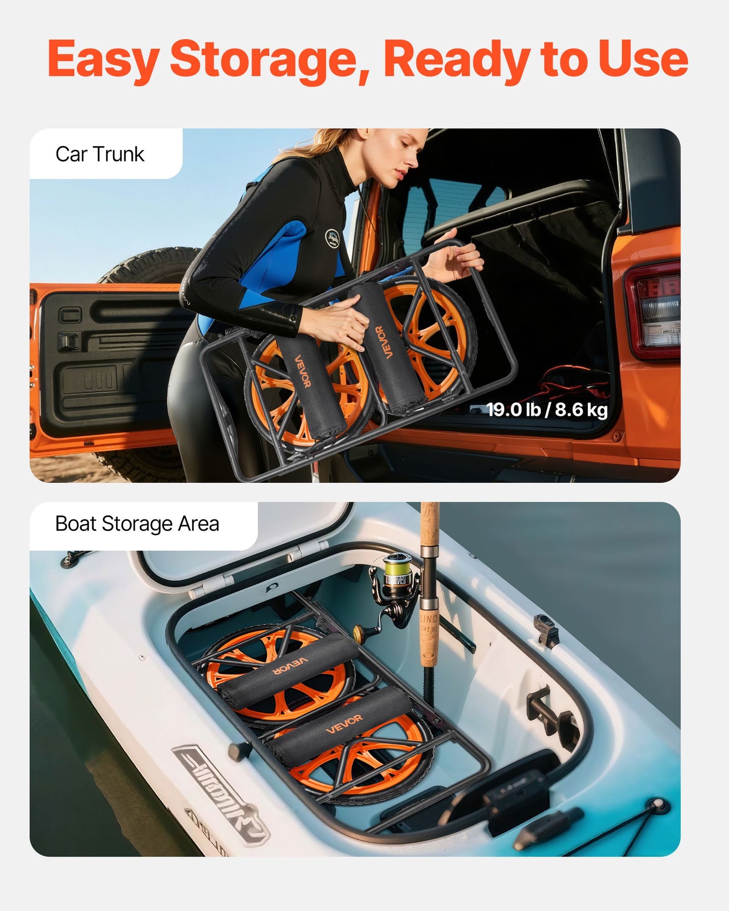 Kajakvagn, 149,7 kg lastkapacitet, kanotvagn med 38,1 cm massiva gummidäck och stöd, monteras och demonteras inom några sekunder, paddelbrädevagn för kajaker, kanoter, paddelbrädor