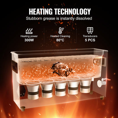 10L ultraljudsvapenrengöring, 300W professionell ultraljudsrengöringsmaskin med timer och värmare, 40kHz digital ultraljudsrengöring med korg för vapendelar, kulor, militära förnödenheter