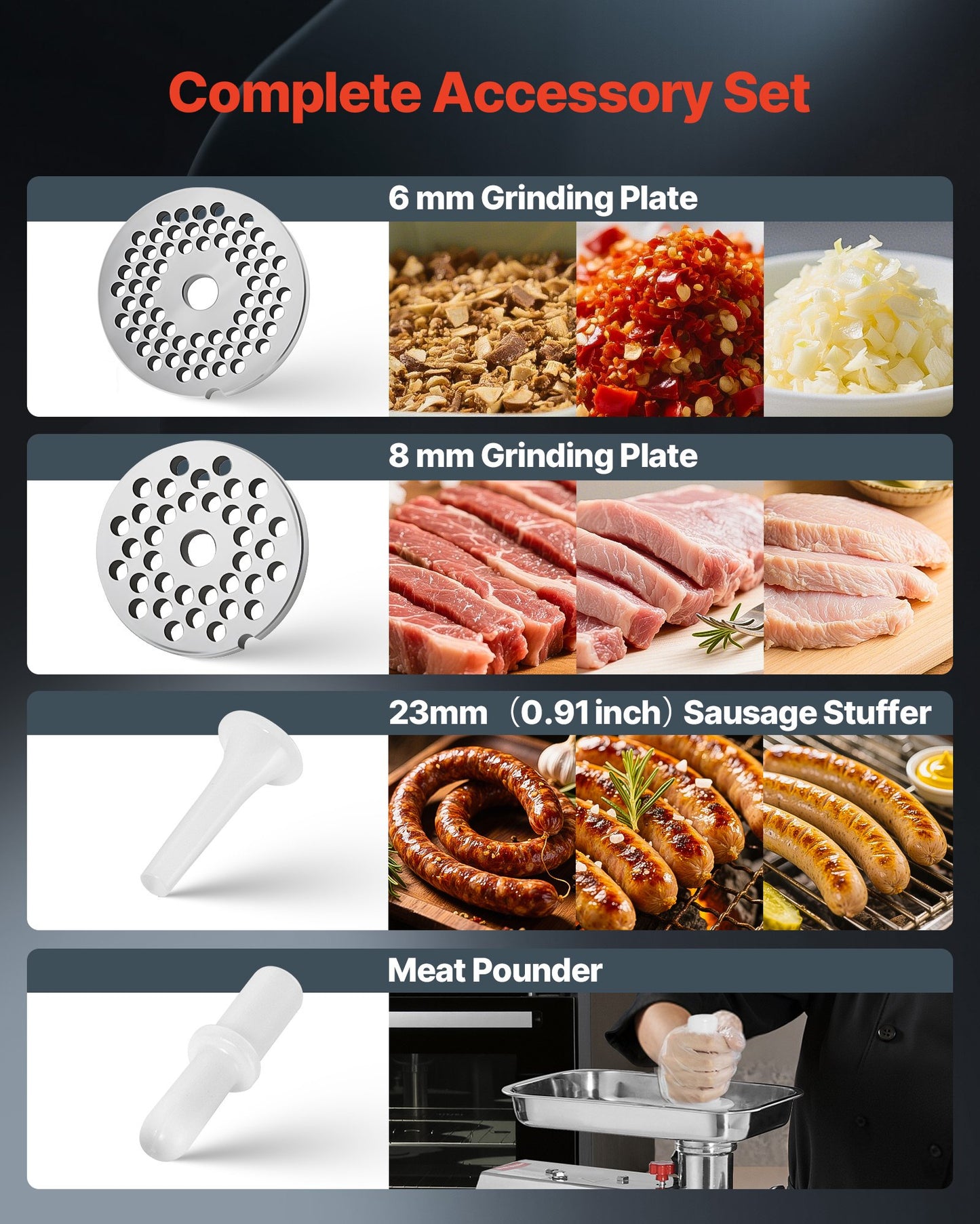 Kommersiell elektrisk köttkvarn, 4,2 kg/min kapacitet, #22 industriell köttkvarn med 2 rostfria blad, 2 malplattor, 1100W kraftig korvmaskin, för kök, restaurang